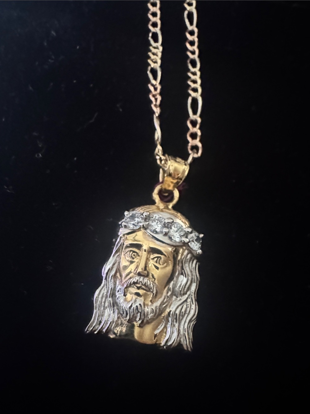 14K Gold - Gold-tone Jesus head pendant necklace (22 inch) with rhinestone crown